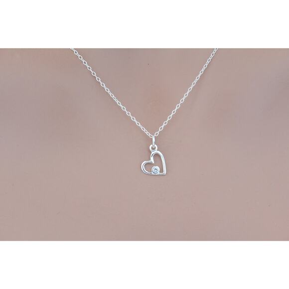Sterling Silver Birthstone Heart April Diamond Crystal Necklace - Picture 4 of 6